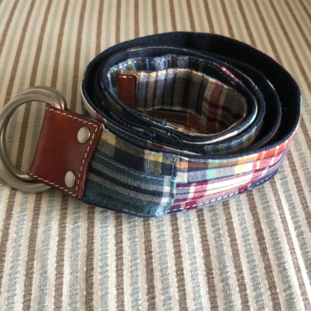 JCrew patchwork plaid D-ring belt